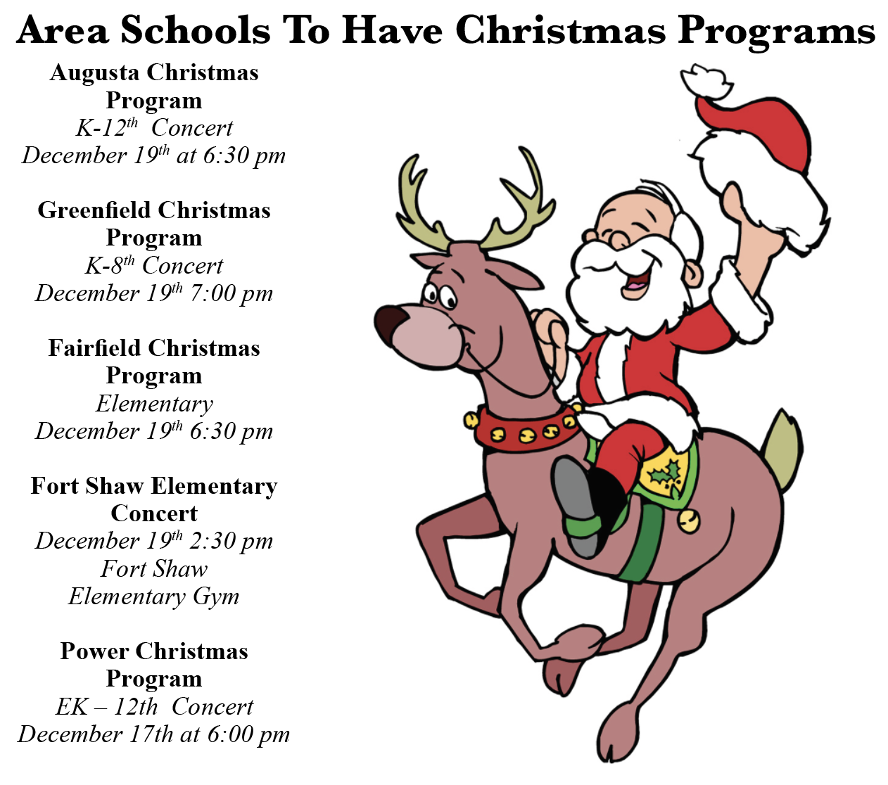 Area Schools To Have Christmas Programs